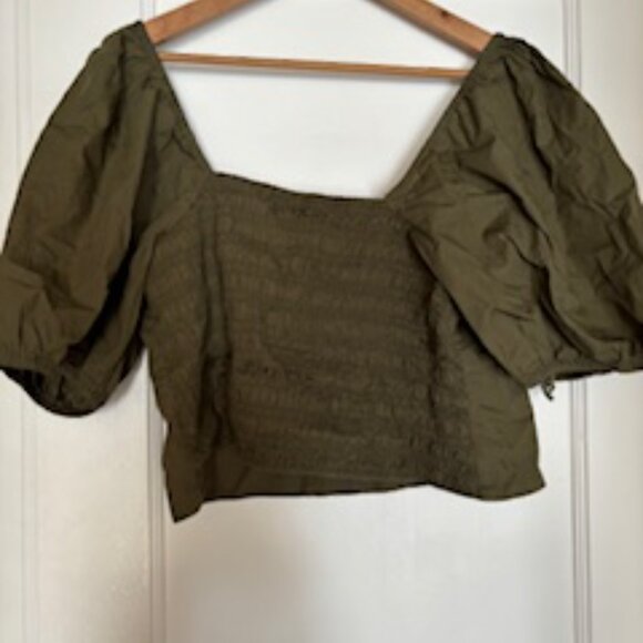 GAP Moss Green Puff Sleeve Top - XXL - Picture 2 of 3